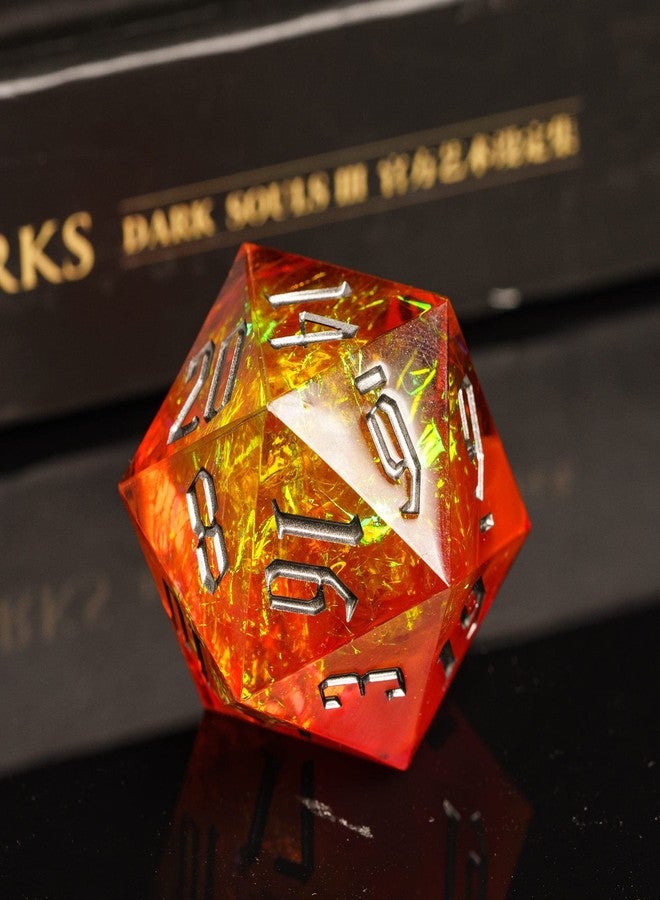 Cusdie Single D20 DND Dice with Sharp Edges and Glitter Foil Inclusions, 20 Sided D&D Dice, 33mm Handcrafted, for Role Playing Game (Orange/SG) - Image 3